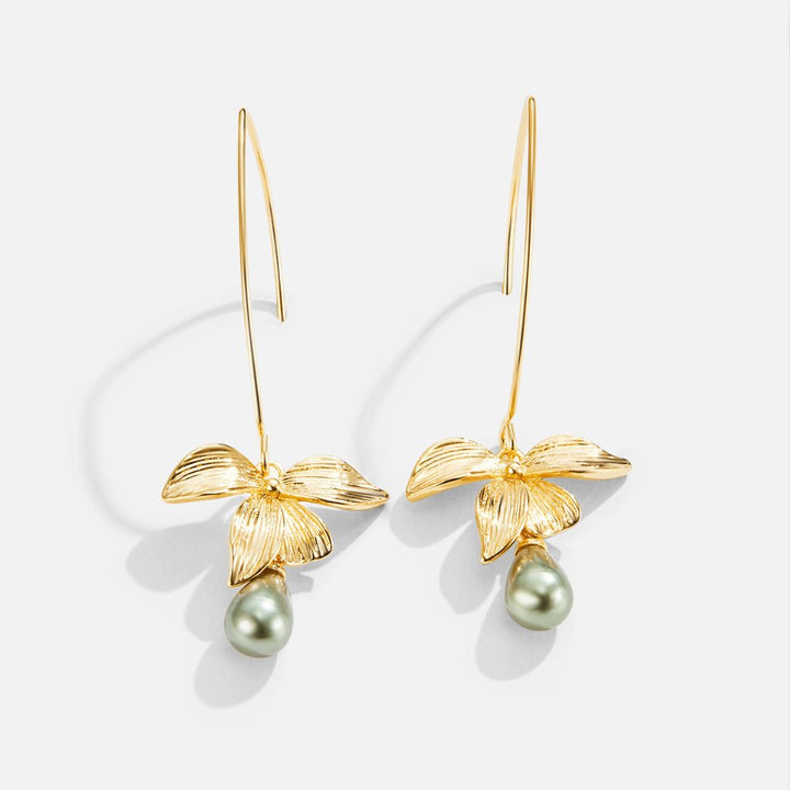 Pendientes de gotas de jade y flores
