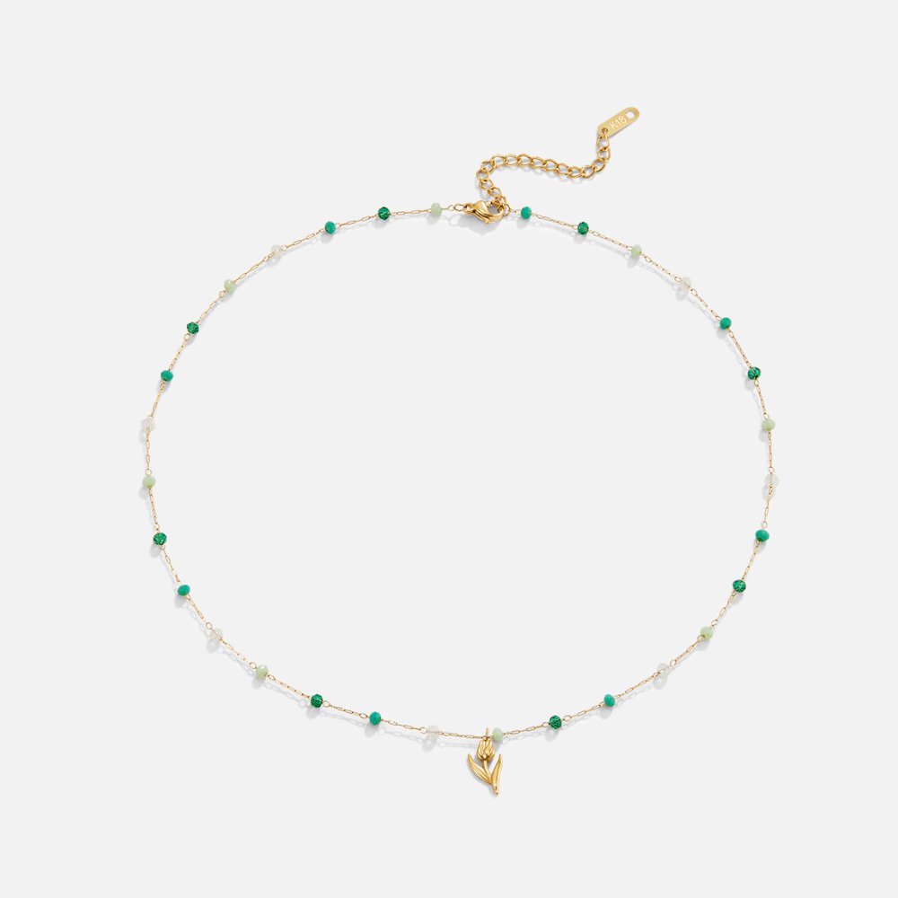 Collar de Perlas de Tulipanes Dorados